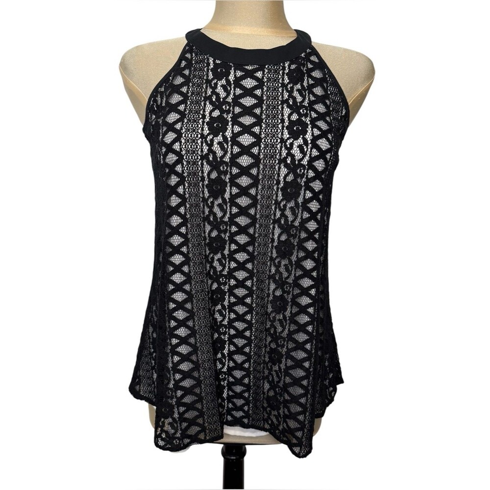 Alfani‎ Black White Lace Halter Top Floral High Neck Blouse Size 2